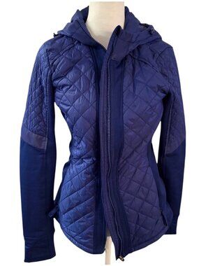 Athleta Quilted Hooded Jacket S Blue Athletic Lightweight